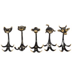 walter verzuu Set of Five Walter Bosse Brass Hooks, Hertha Baller