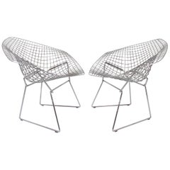 Pair of Signed Knoll Bertoia Diamond Chairs in Stainless Steel