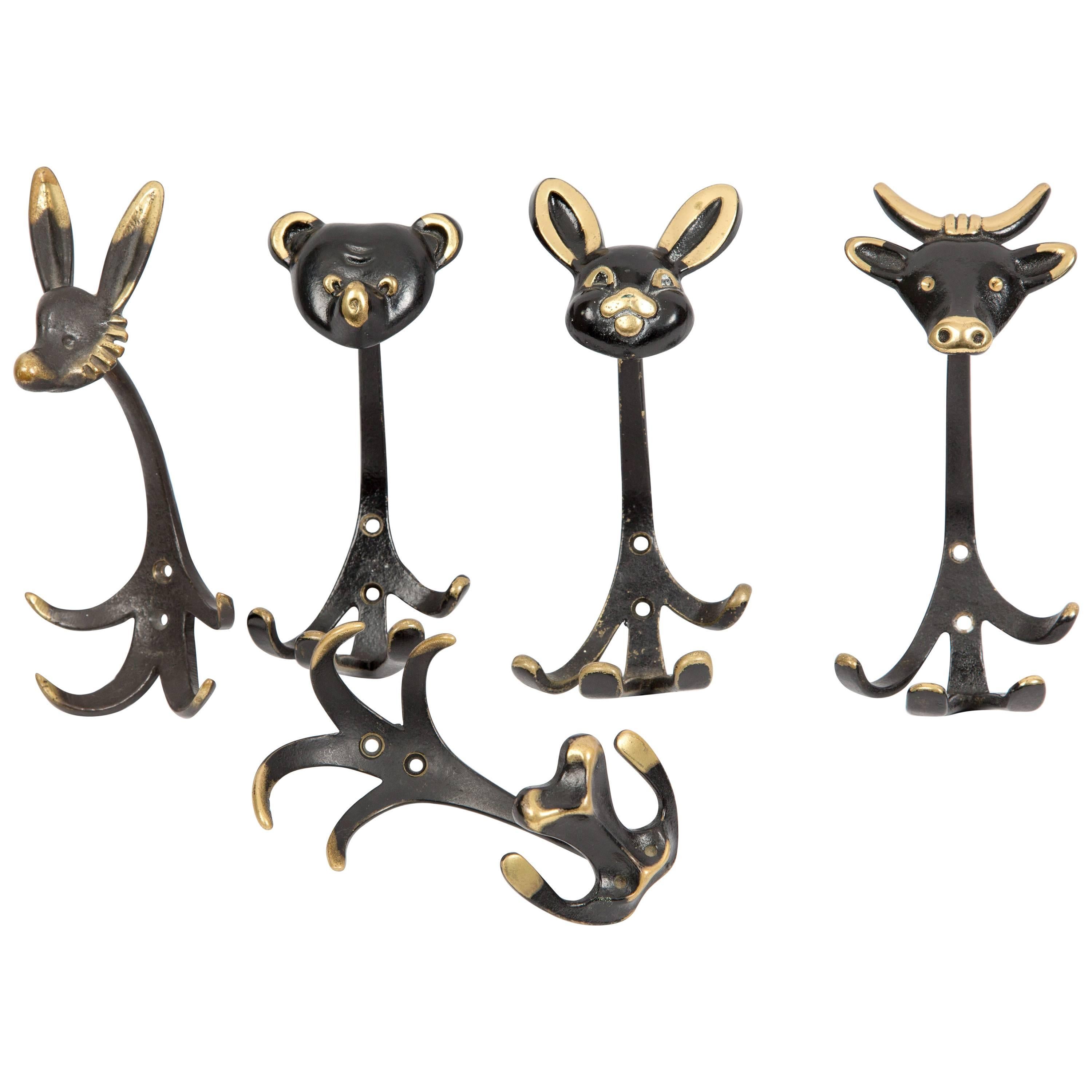 A set of five animal WALTER BOSSE HERTHA BALLER wall hook of brass