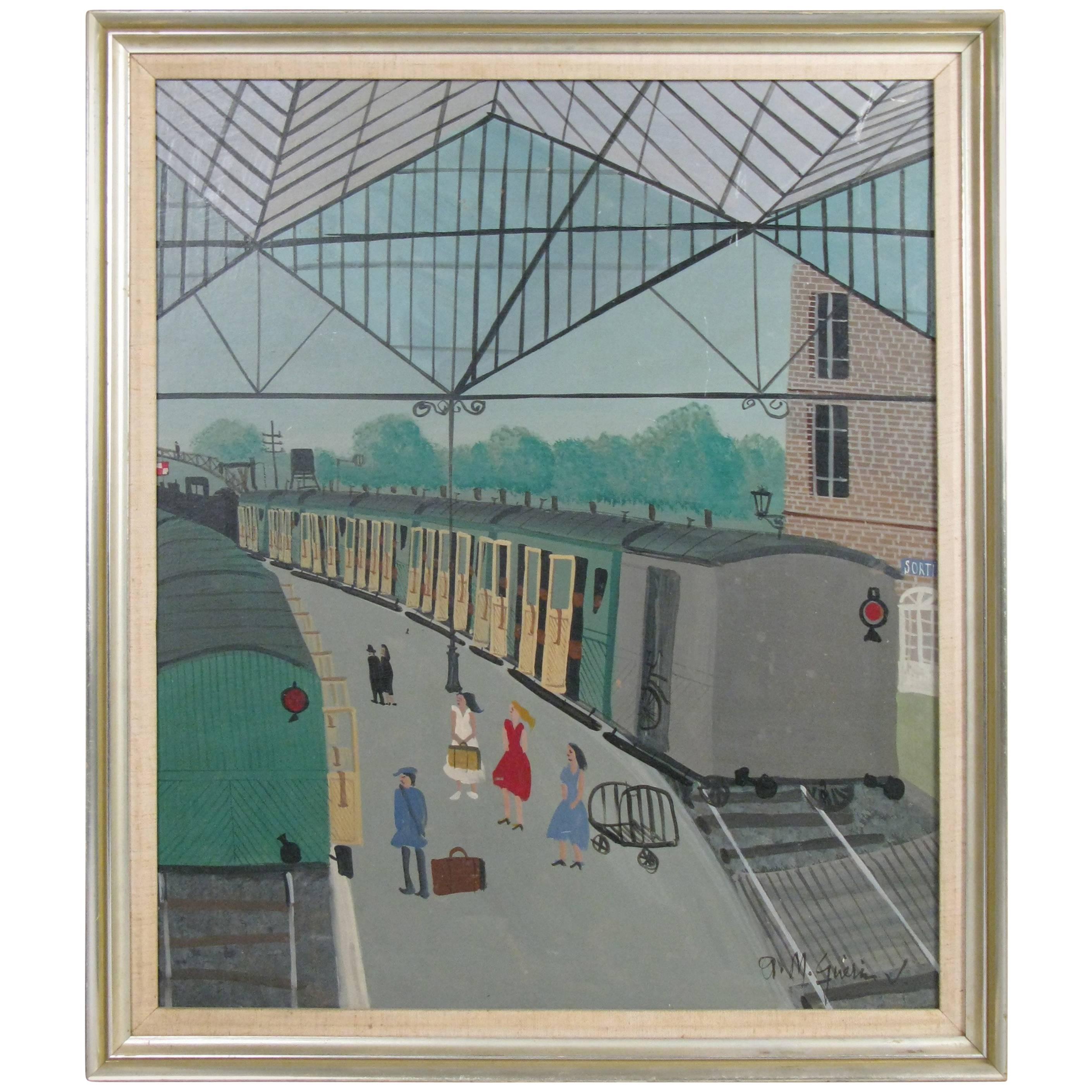 Paris Train Station Painting by A. M. Guerin