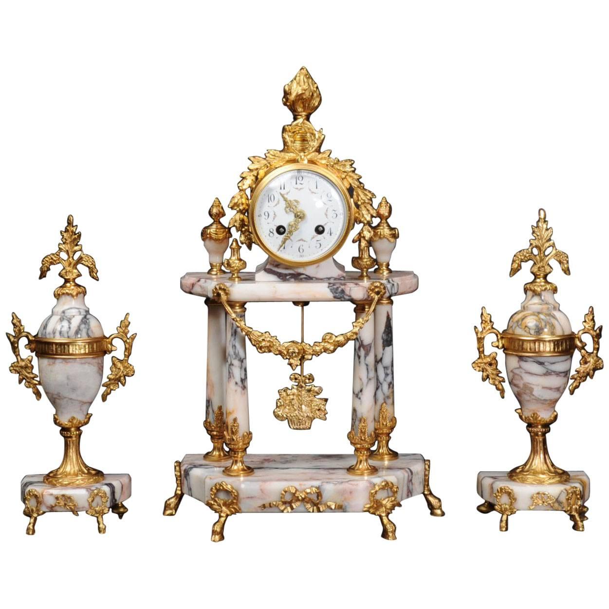 Stunning Marble and Ormolu Portico Clock Set by Samuel Marti