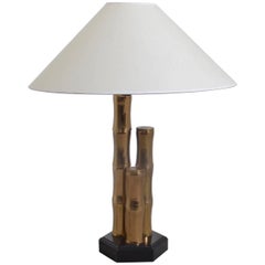Vintage Lacquered Brass Bamboo Lamp, France circa 1970