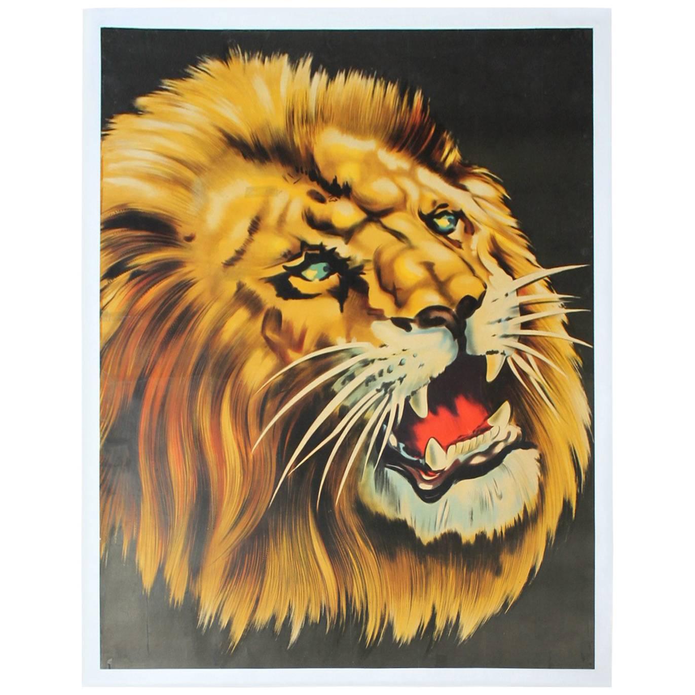 Large Lion Poster for Circus Triumph, Linen Backed, 1960s 2