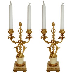 Antique Pair 19th Century Louis XVI Style Gilt Bronze and Marble Candelabra
