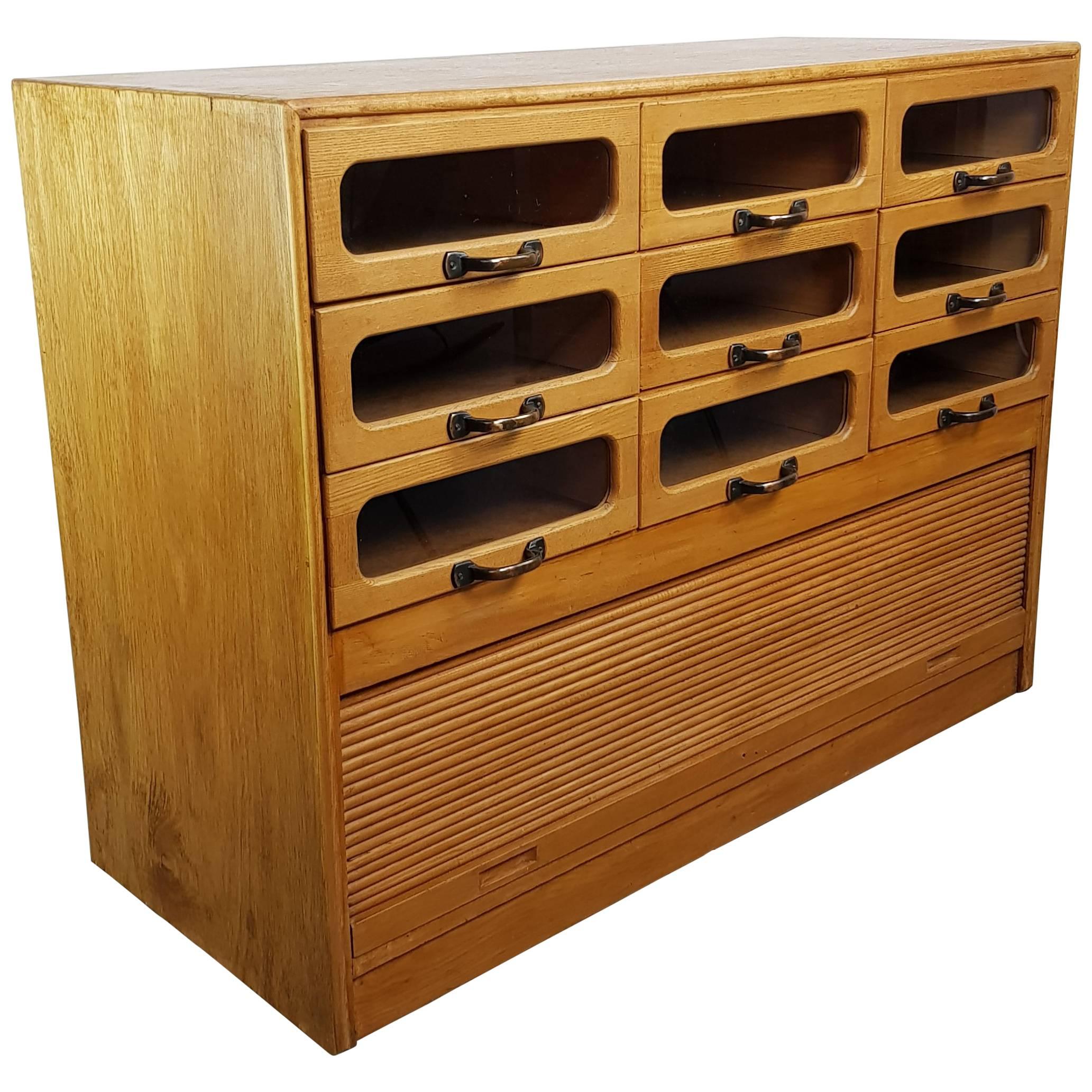 Vintage Early 20th Century Oak Nine-Drawer Haberdashery Cabinet For Sale