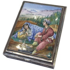 A 20th Century Romantic Pastoral Scene on the front of Pure Silver Box.