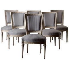 Antique Dining Chairs Set of Six Swedish Gustavian in White, Sweden