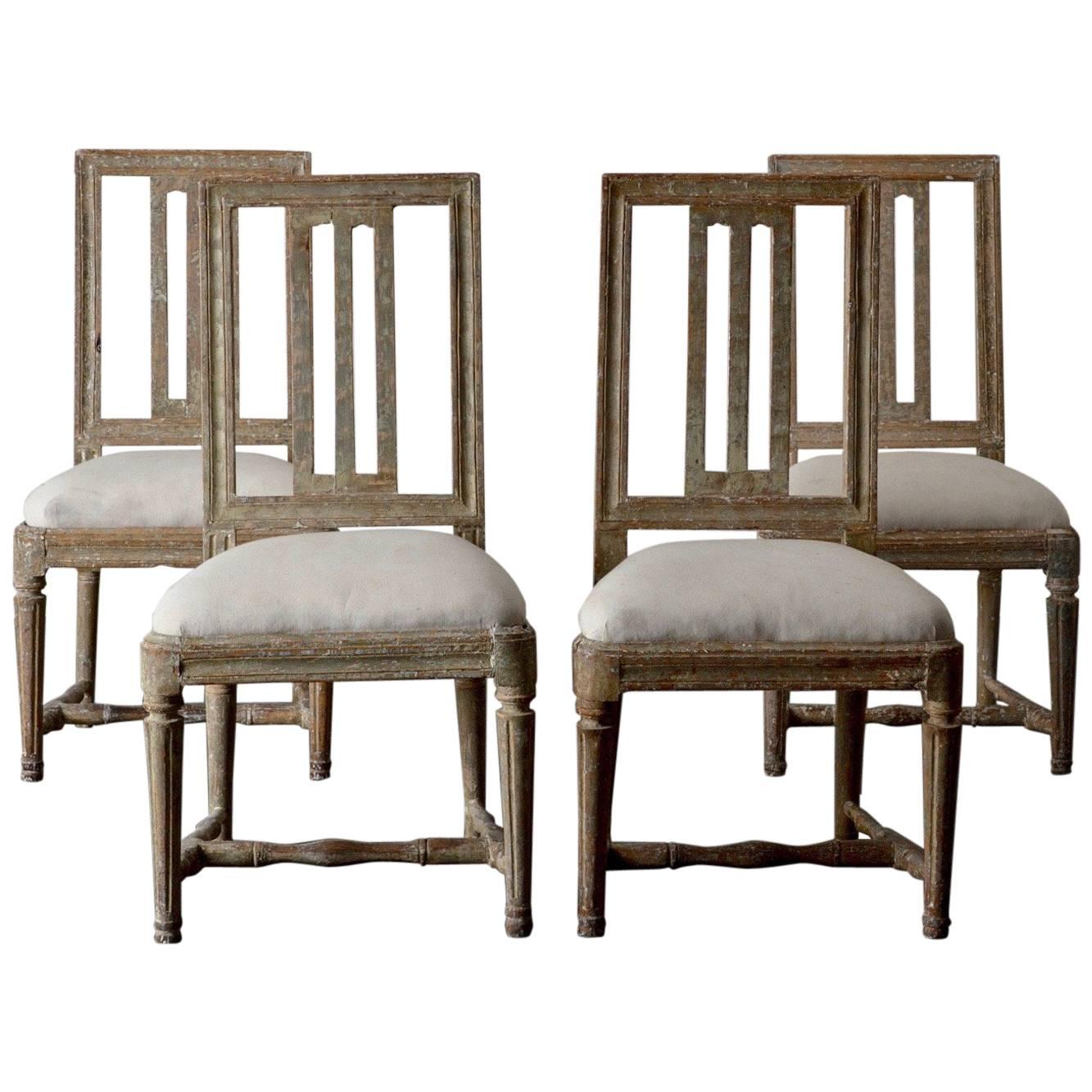 Dining Chairs Swedish Set of Four Gustavian Original Paint Green Sweden