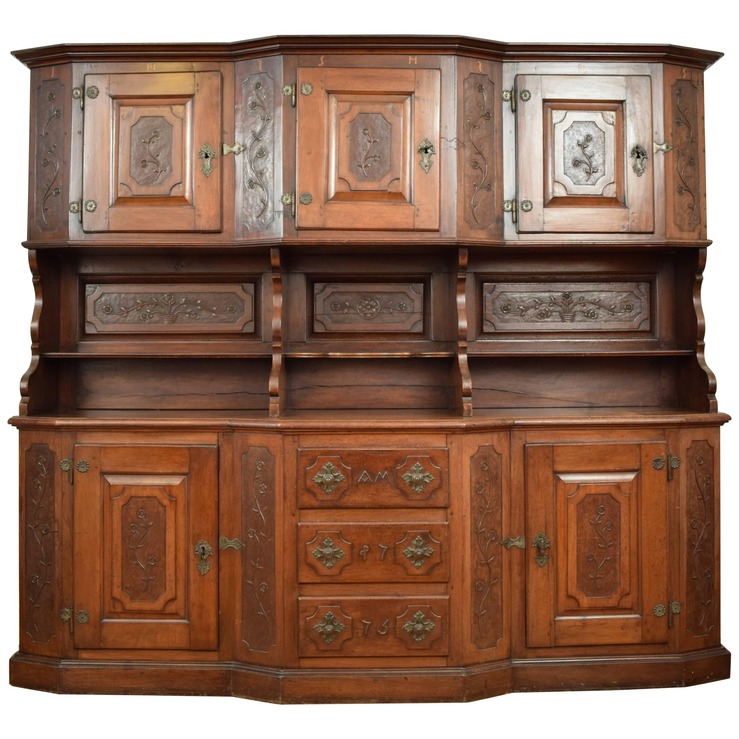 18th Century Bernese Oberland Baroque Walnut Cabinet Buffet