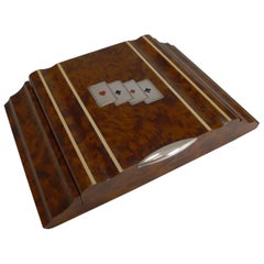 Italian Art Deco Amboyna & Silver Playing Card / Games Box c.1935