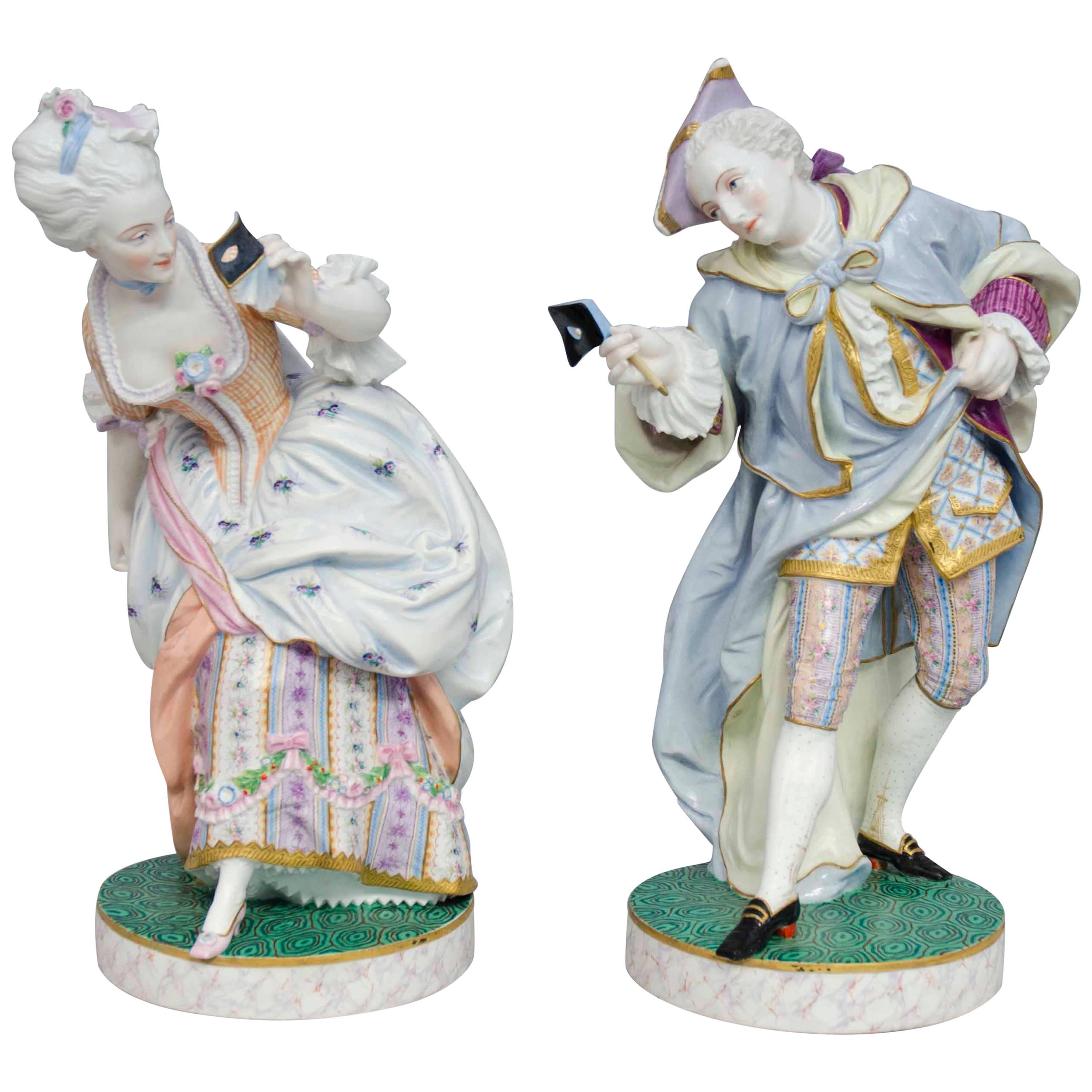 19th Century polychrome Bisque court figures, Vion et Baury in Paris For Sale