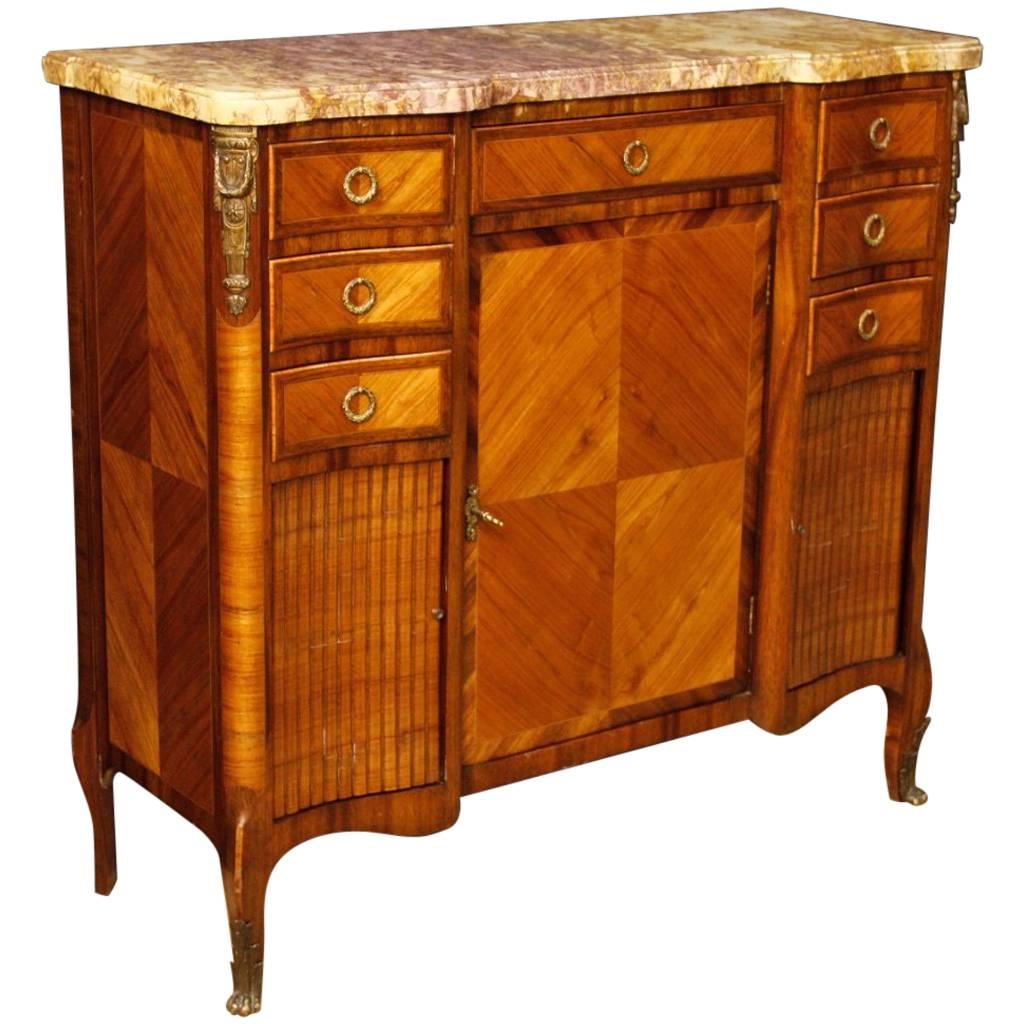 French Sideboard in Wood with Gilt Bronzes with Marble Top from 20th Century