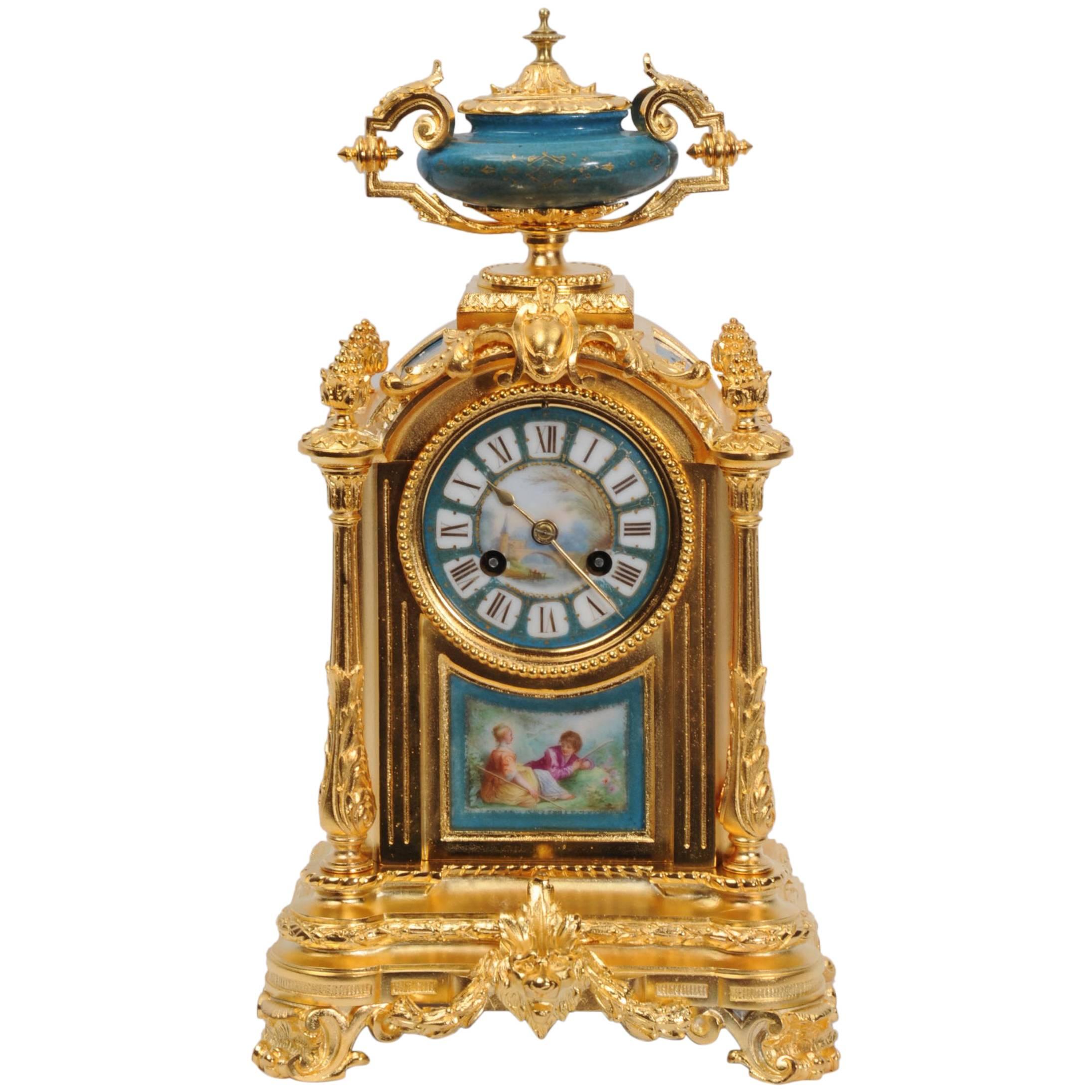Ormolu and Sèvres Porcelain Boudoir Clock by Le Roy Et Fils, Paris