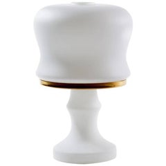 Vintage White Glass and Brass Table Lamp, Czechoslovakia circa 1970