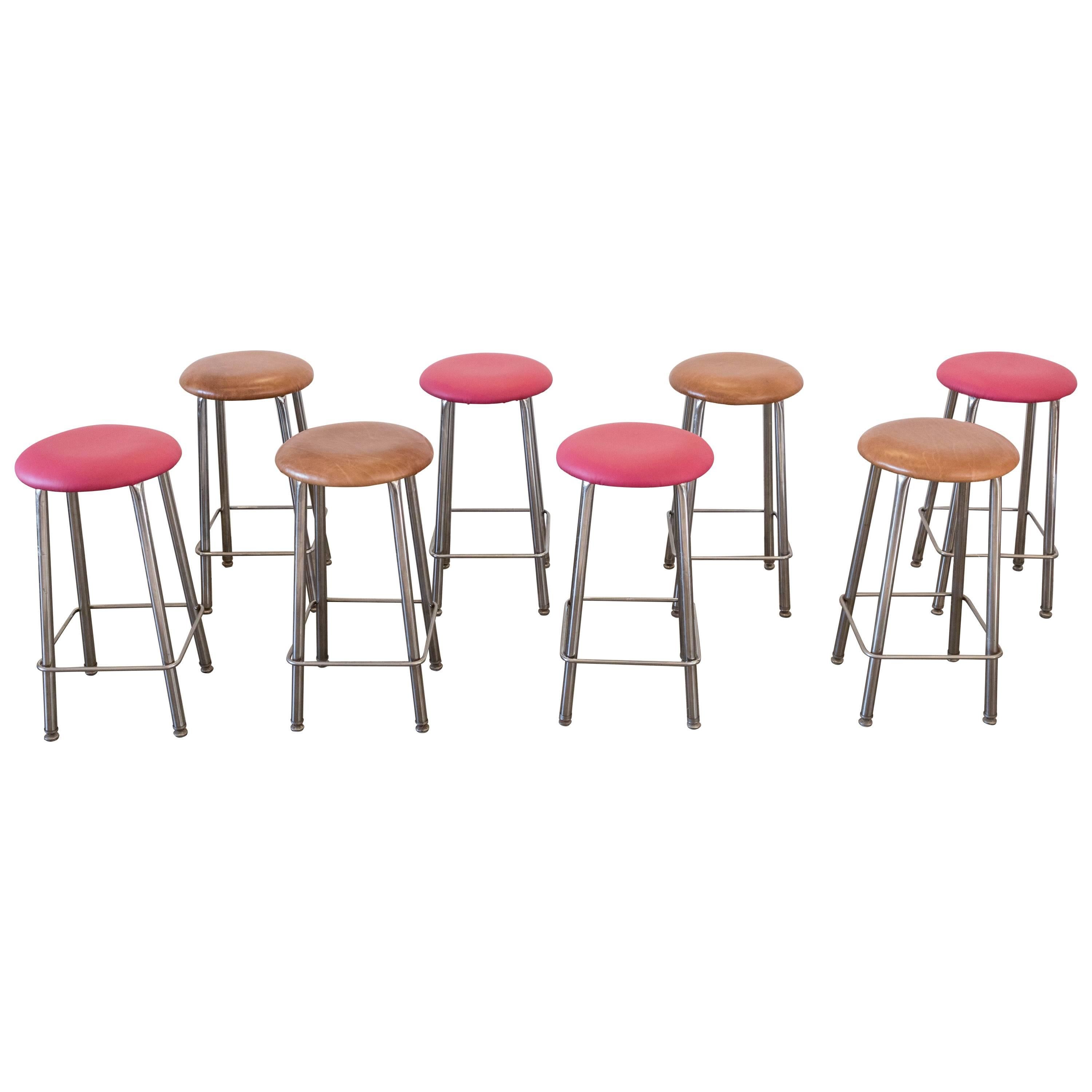 Assorted Leather Vintage Counter Height Stools For Sale