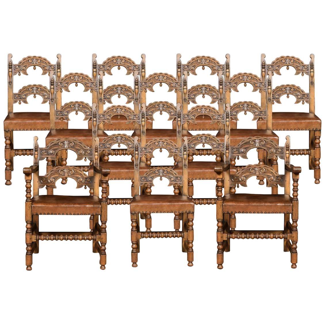 Set of Twelve Oak Framed Dining Chairs