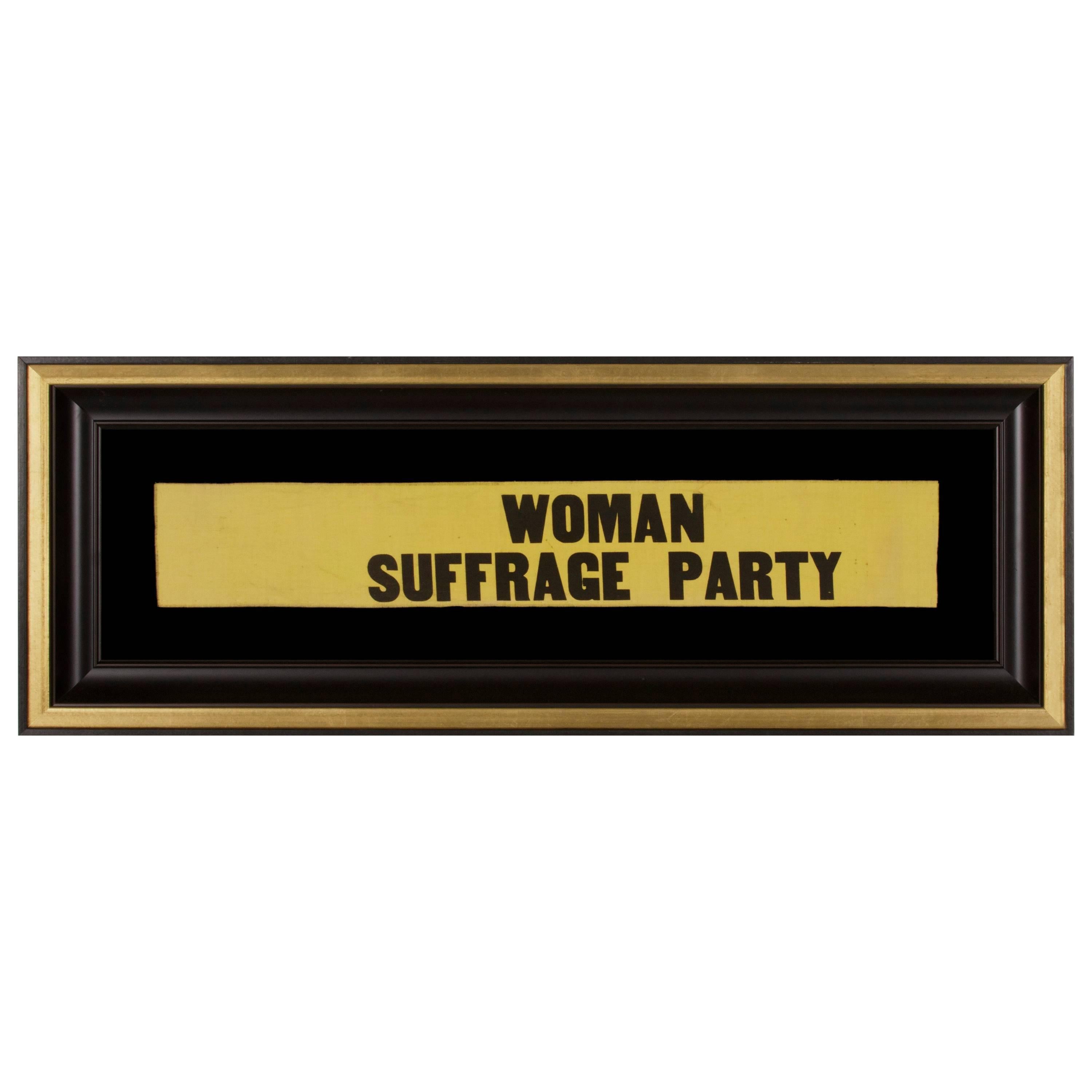 Yellow Suffragette Sash Ribbon with "Woman Suffrage Party" Text