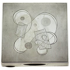 Retro Silver Ladies Compact Box With Decorative Engravings, E Silver & Co, London 1951