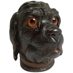 Großes antikes schwarzes Novelty-Tintenfass, Hund, um 1890