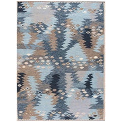 Contemporary Abstract Geometric Blue Swedish style  Rug, 8.08x11.10