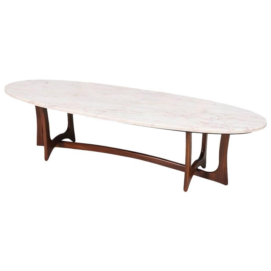 Midcentury Sculpted Walnut Coffee Table with Marble Top
