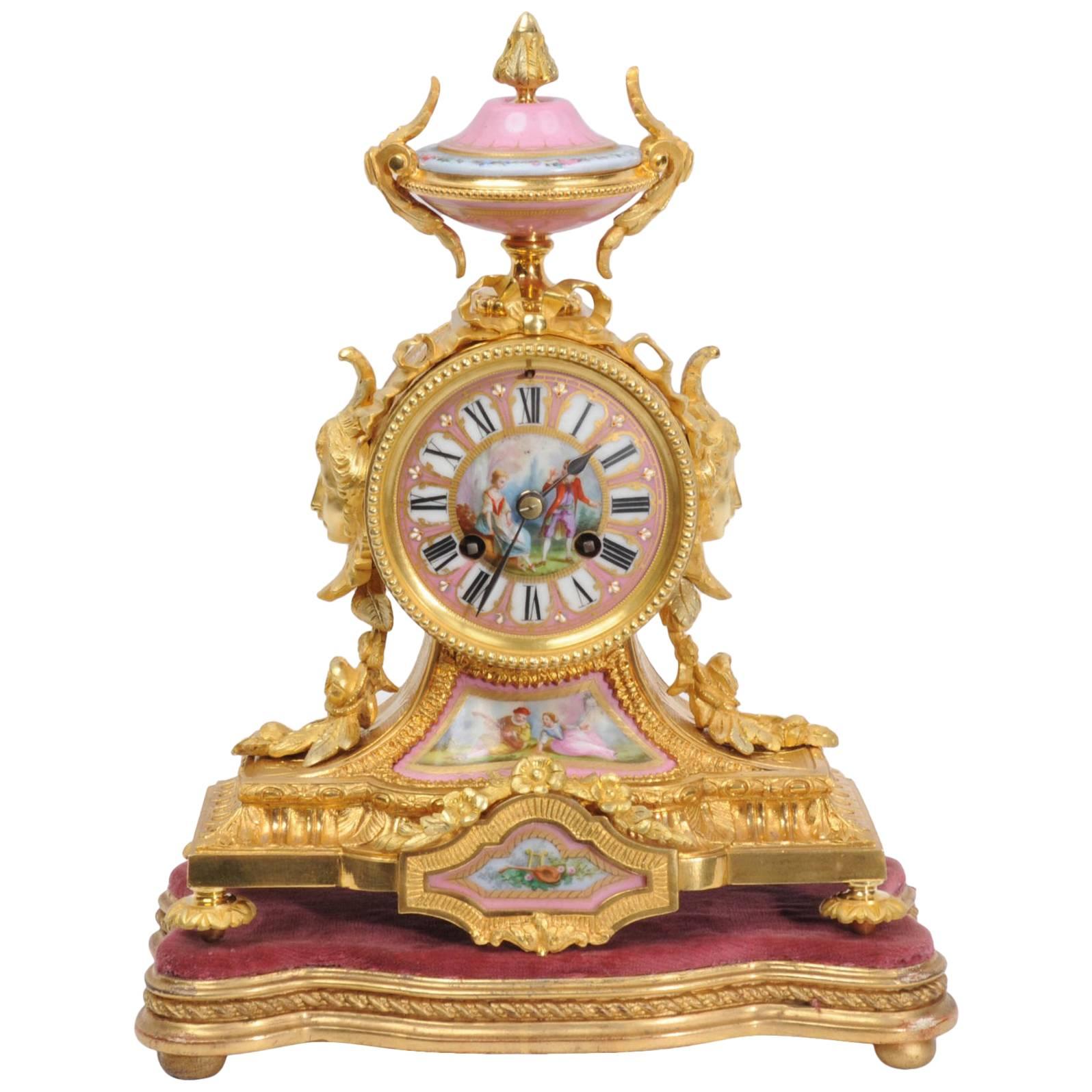 Ormolu and Sèvres Porcelain Boudoir Clock by Achille Brocot