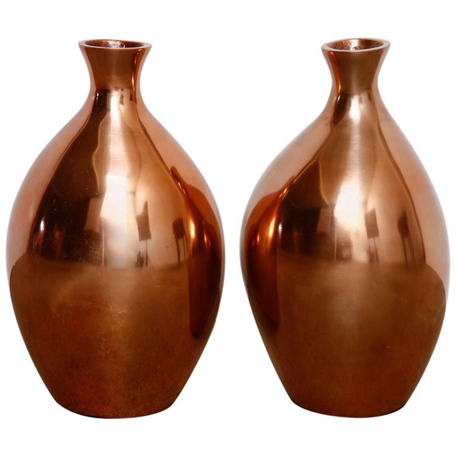 Pair of Asian Polished Copper Vases by Gump's