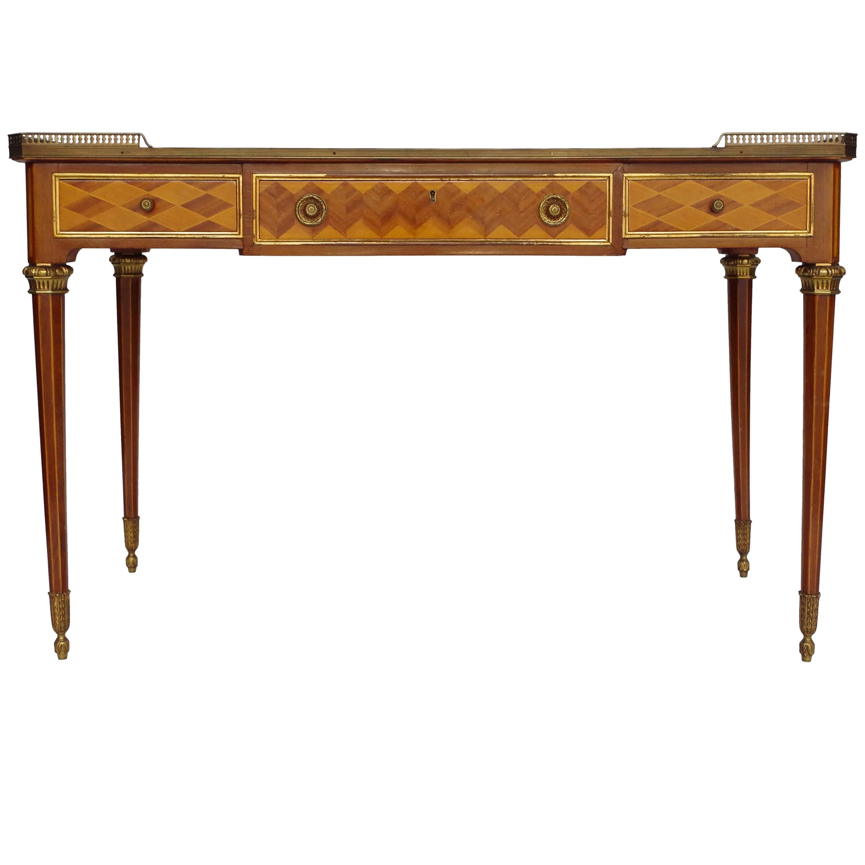 Large Louis XVI style black lacquered desk in mahogany, XXth century