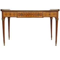 Vintage Large Louis XVI style black lacquered desk in mahogany, XXth century