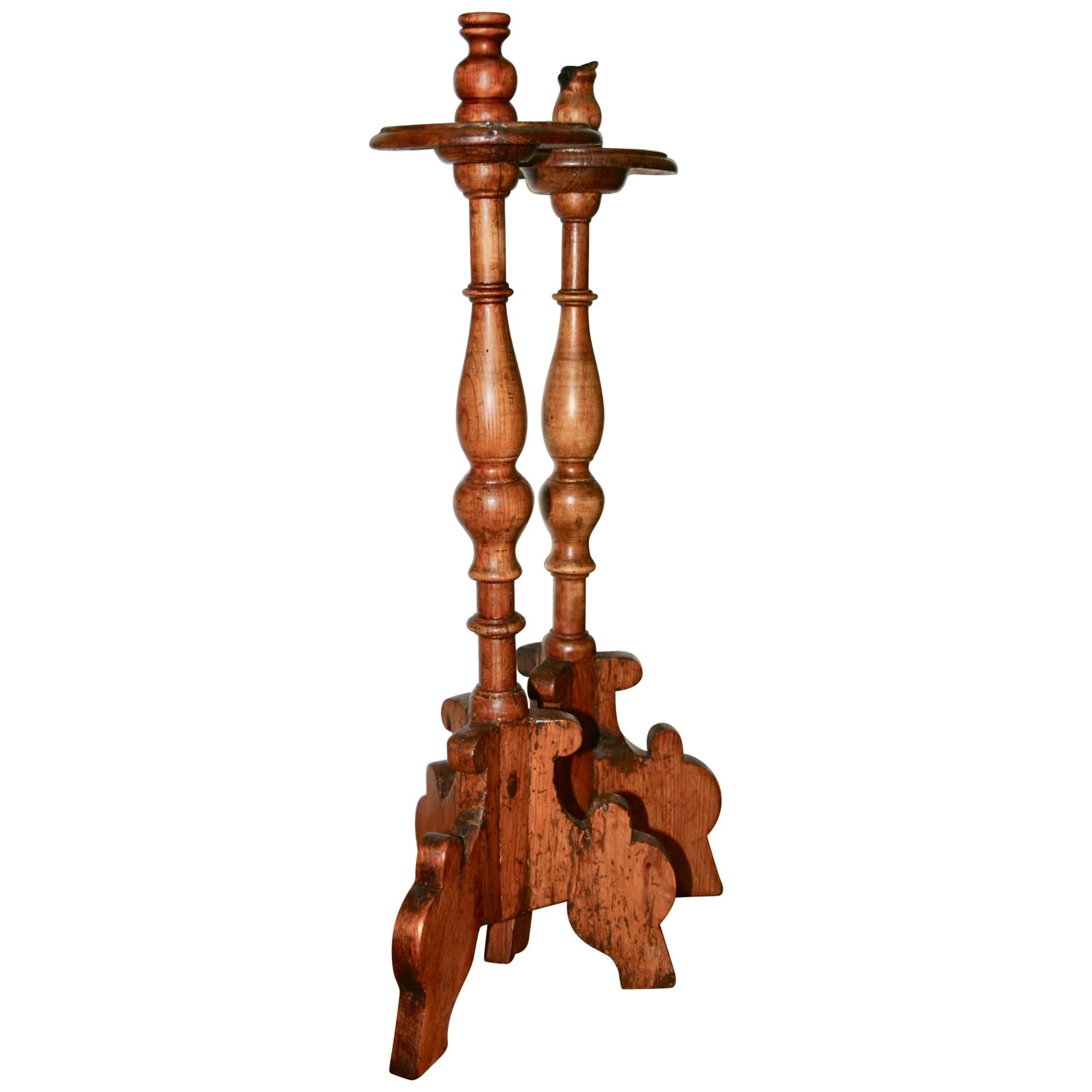 18th Century wooden candlesticks For Sale