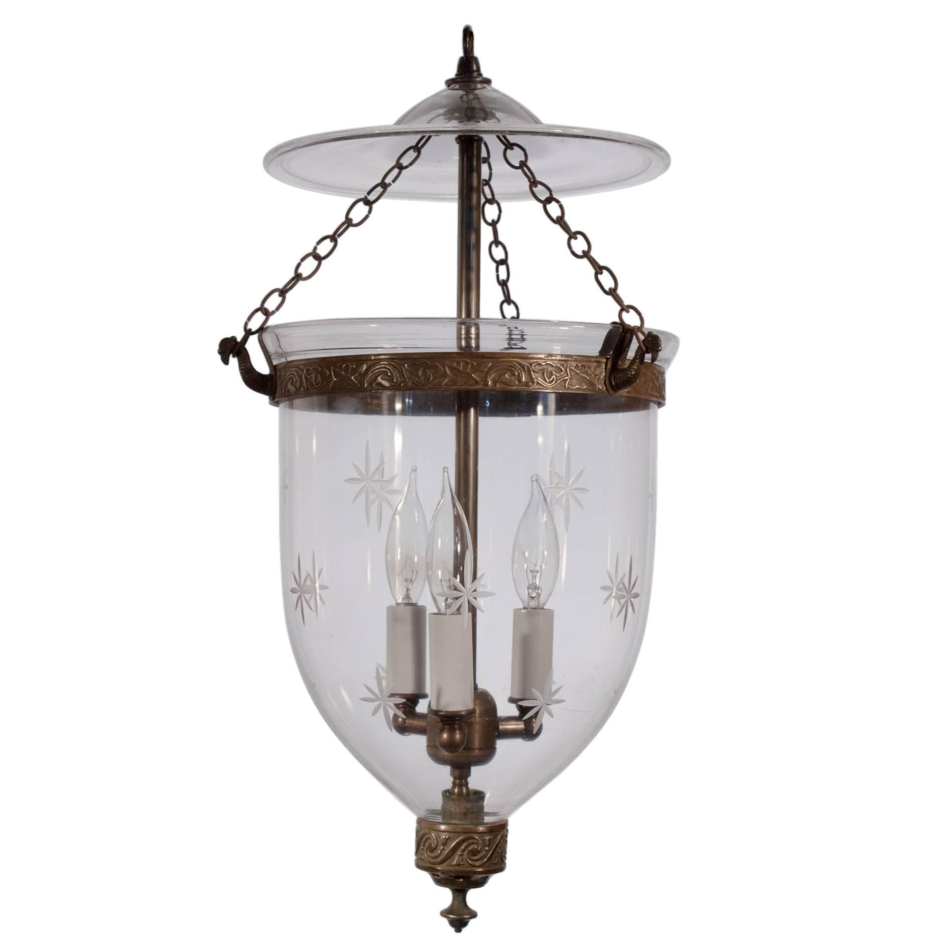 English Bell Jar Lantern with Star Etching