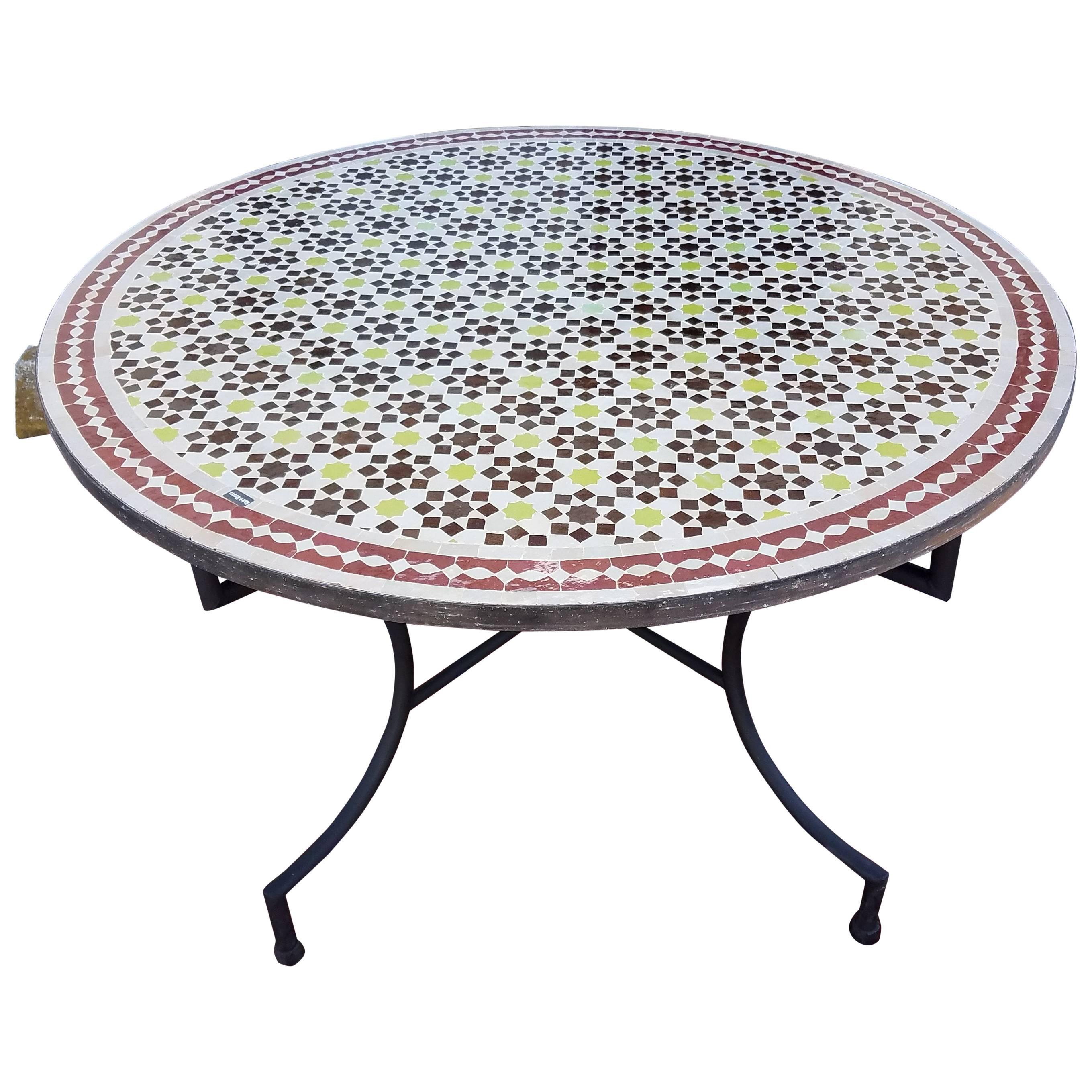 Multi-Color Mosaic Table, Wrought Iron Base Included For Sale