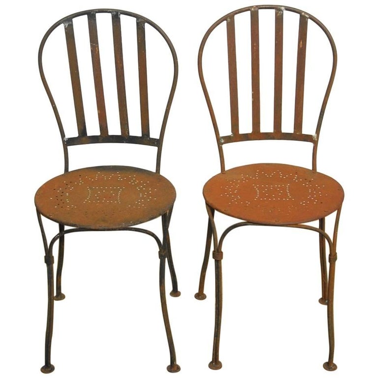 Set of Four French Iron Bistro Dining Chairs For Sale at 1stdibs