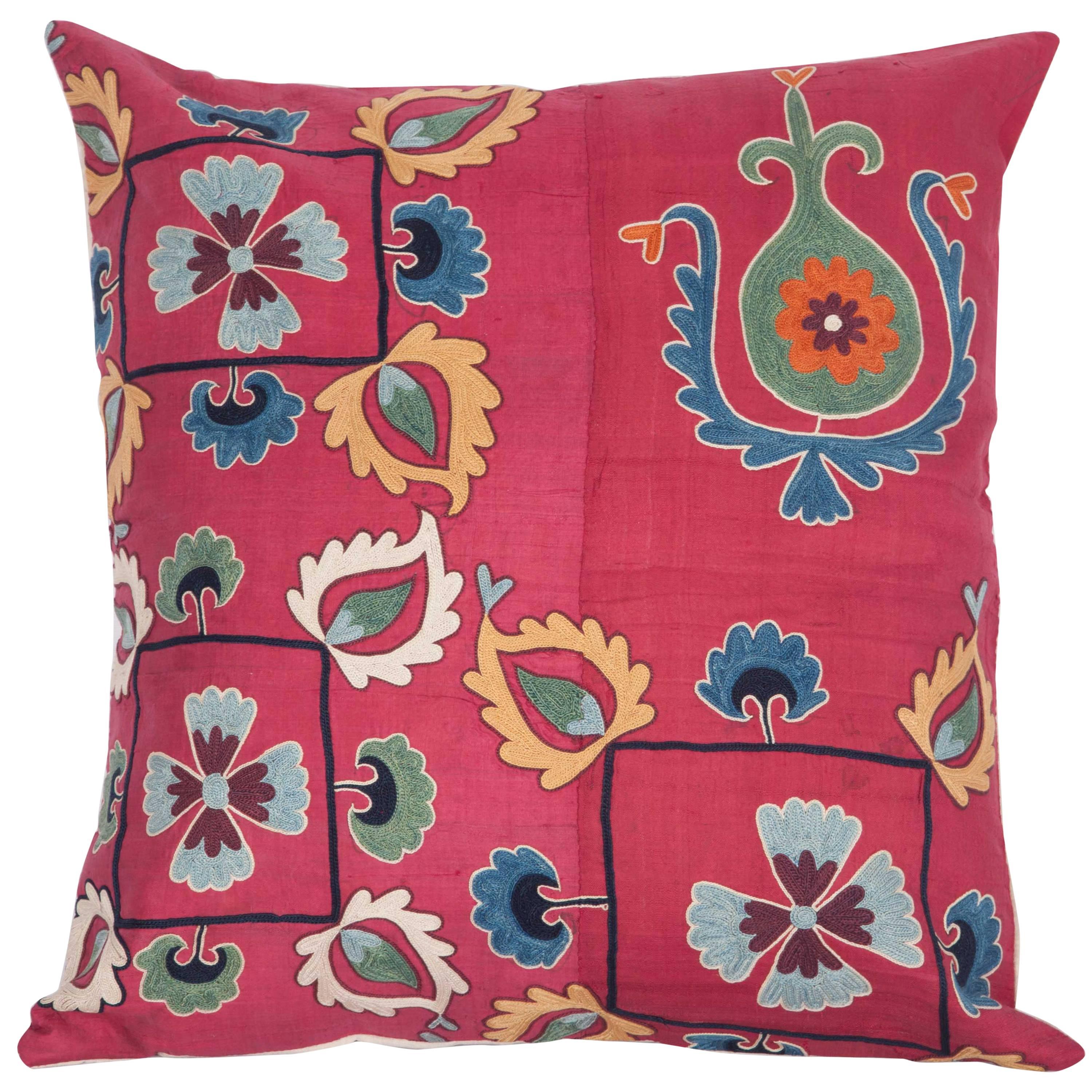 Antique Pillow Case Fashioned from a Silk 19th Century Suzani