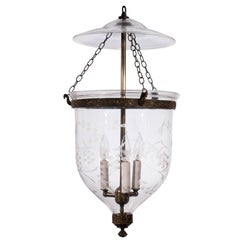 English Bell Jar Lantern with Vine Etching