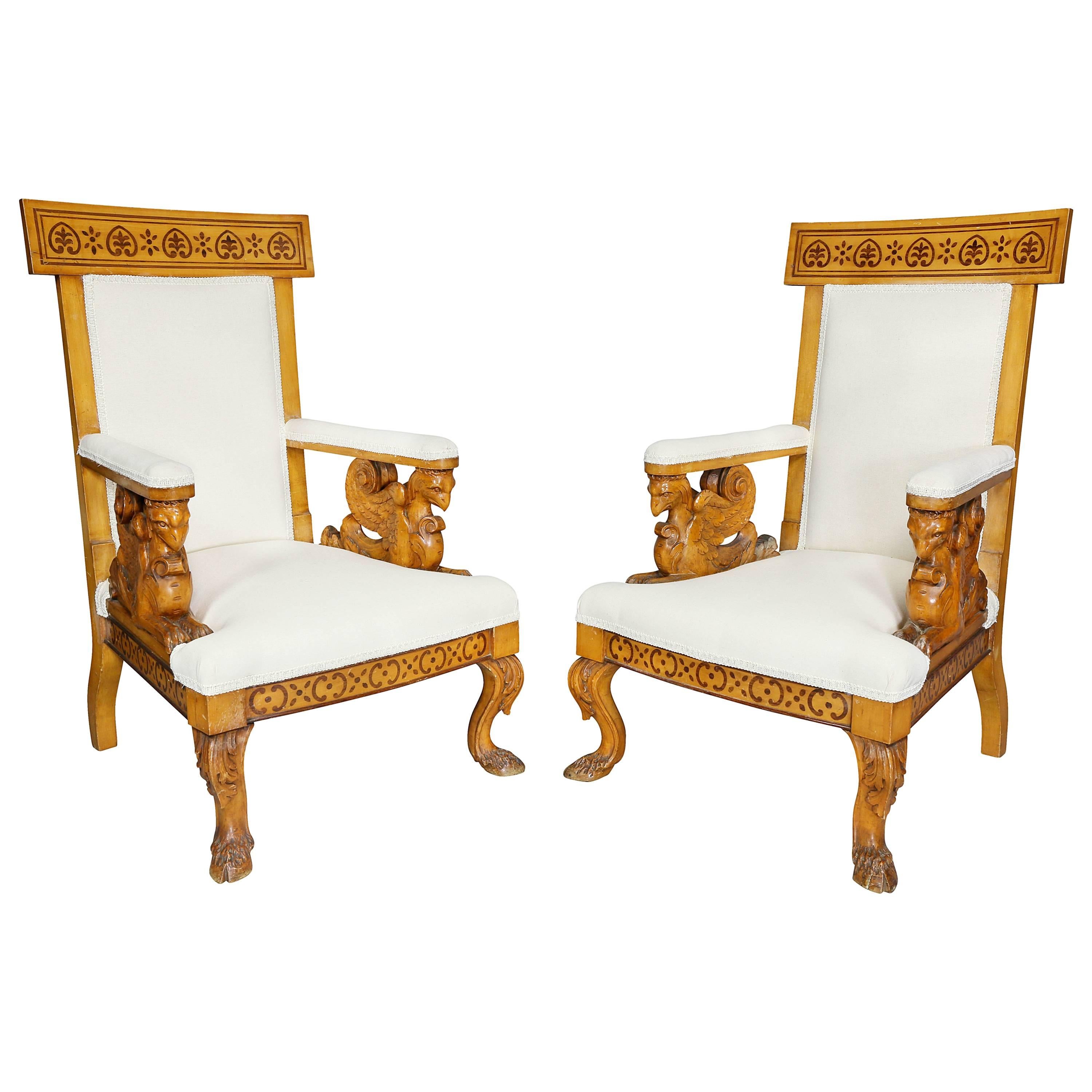 Paar von  Italienische neoklassizistische Sessel aus Ahornholz, Pelagio Palagi zugeschrieben