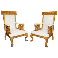 Antique Pair Of  Italian Neoclassical Maple Armchairs Attributed Pelagio Palagi