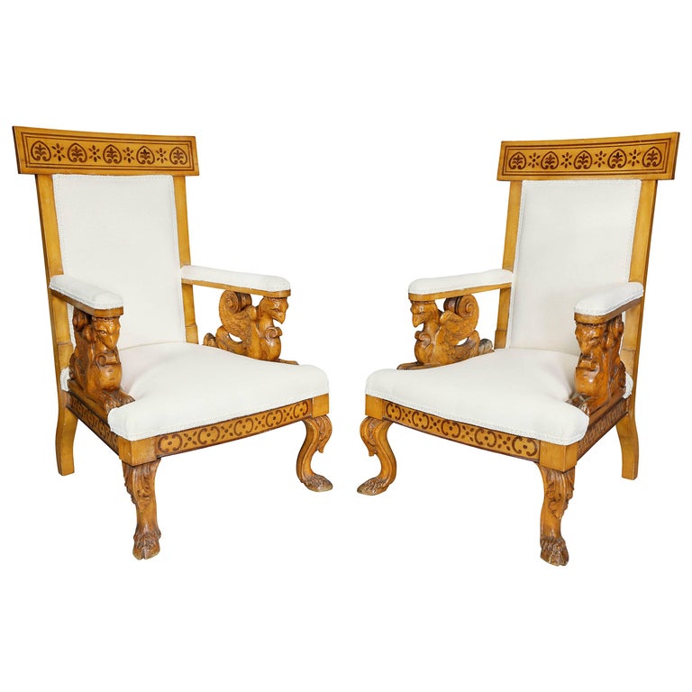 Pair Of  Italian Neoclassical Maple Armchairs Attributed Pelagio Palagi For Sale