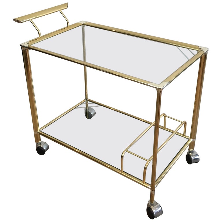 Travertine and Brass Bar Serving Cart by Paul McCobb at 1stdibs