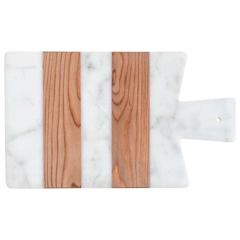 Handmade Big White Carrara Marble and Wood Cutting Board For Sale at 1stDibs white marble