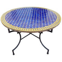 Round Moroccan Mosaic Table, Blue / Yellow