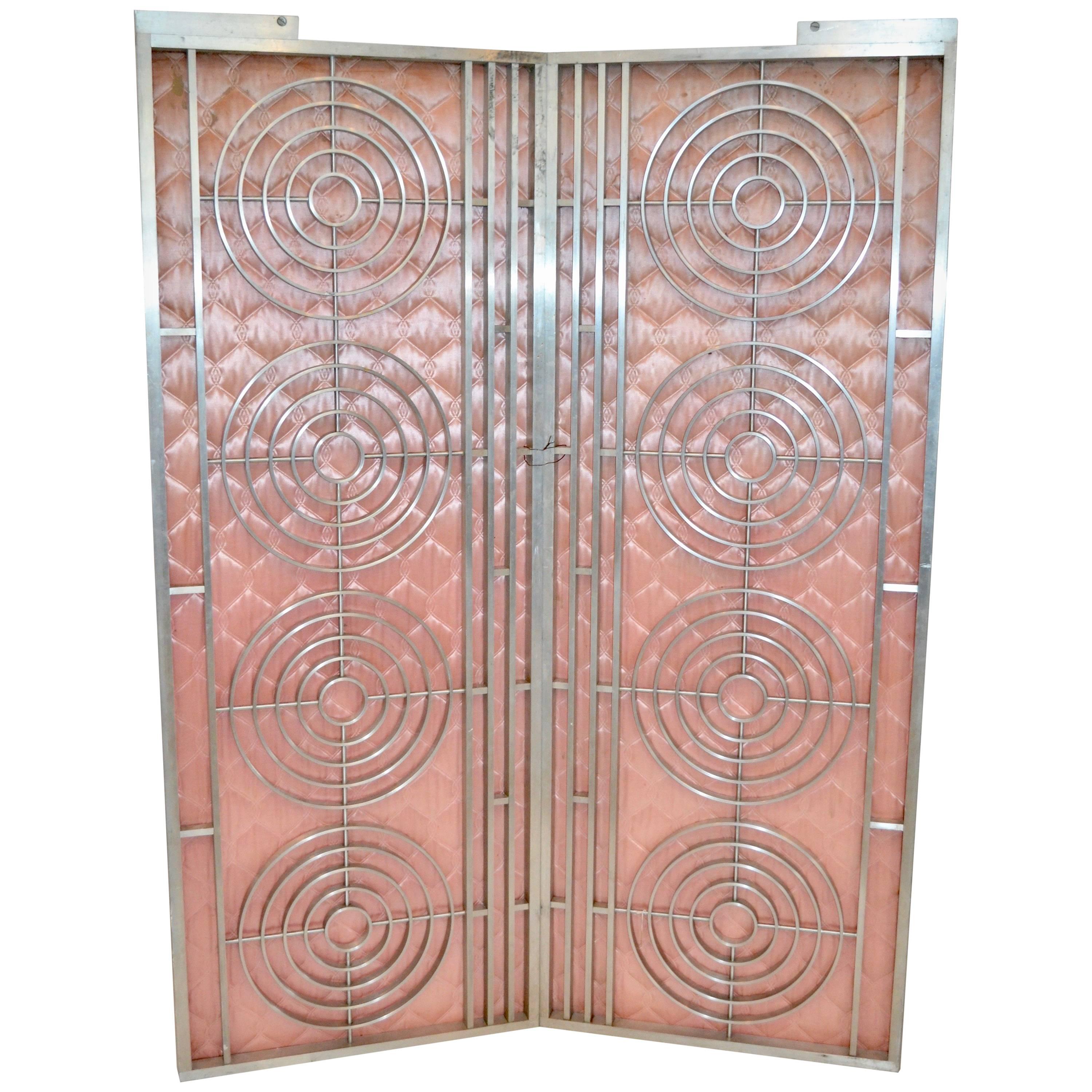 Pair of Moderne Interior Gates with Pink Paneled Upholstery