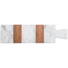 Small Rectangular White Marble and Wood Cutting Board