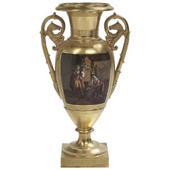 Antique Gilded and Painted Paris Porcelain Vase, France circa 1815