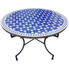 Round Moroccan Mosaic Table, Blue / White