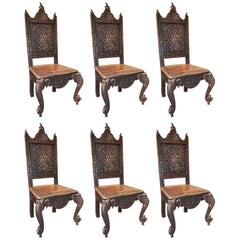 Antique Set of Carved Elephant Sidechairs in Teak