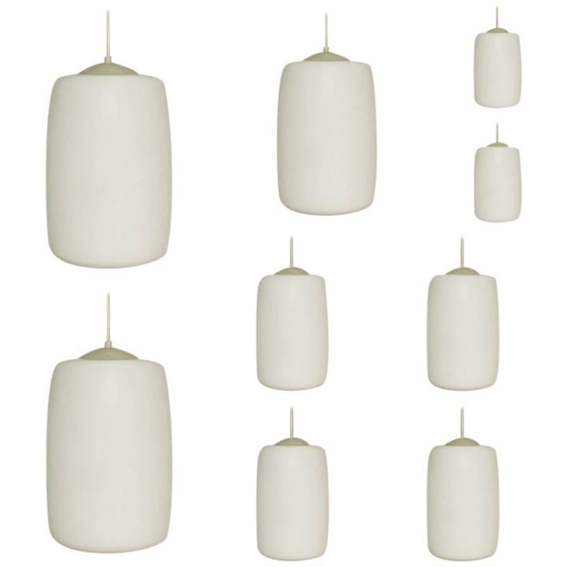 Large Stock, Set of 42 Opaline Glass Pendant Lights, Netherlands, 1960s