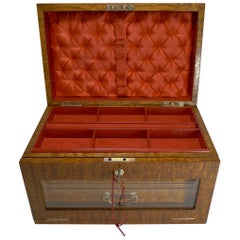 Grand Large Antique English Burr Ash Jewelry Box c.1890