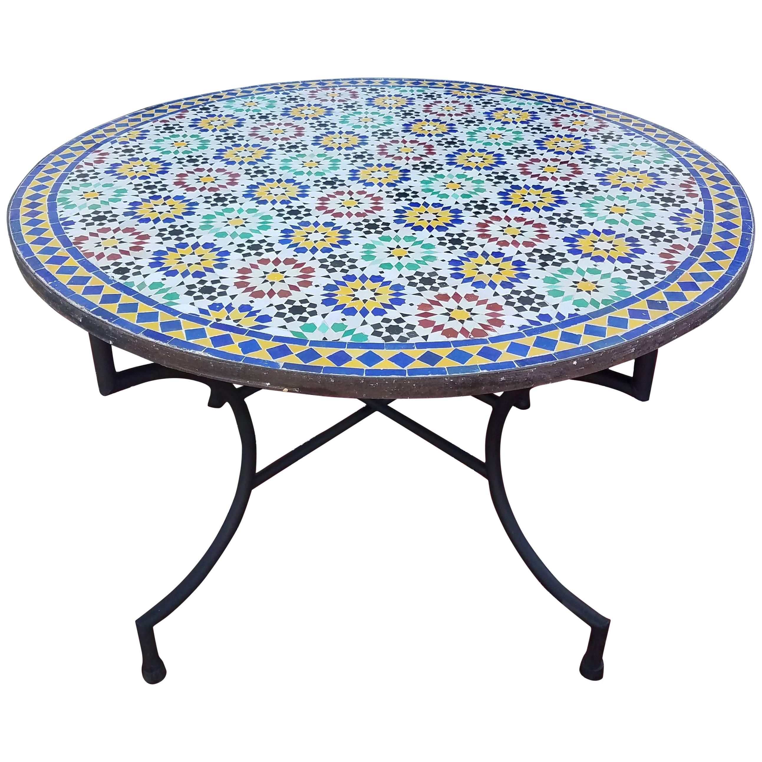 Moroccan Mosaic Table, Multi-Color Beldia Tina