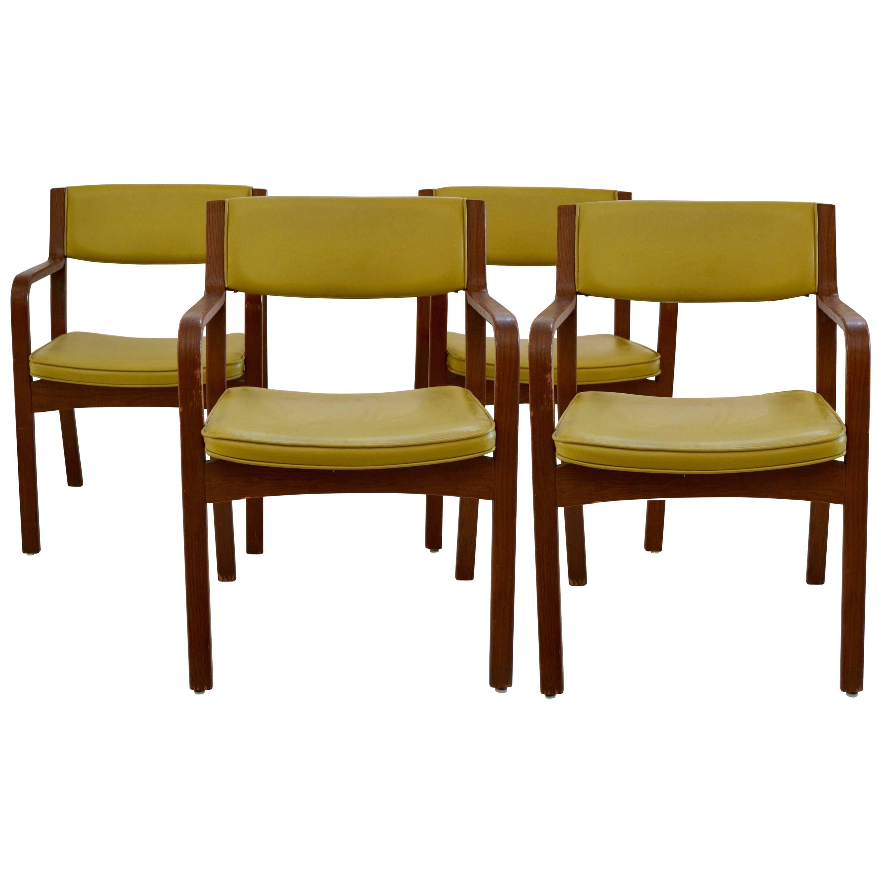 Set of Four Vinyl and Bentwood Thonet Armchairs